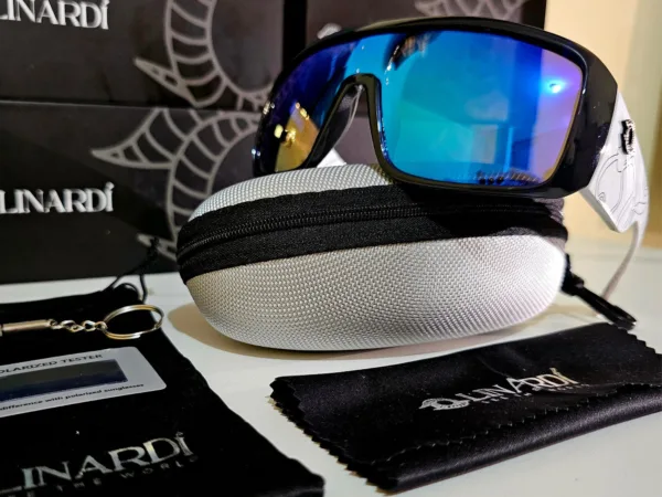 Lentes de sol Linardi Domo Wrap-Araund Lineas de nazca azules